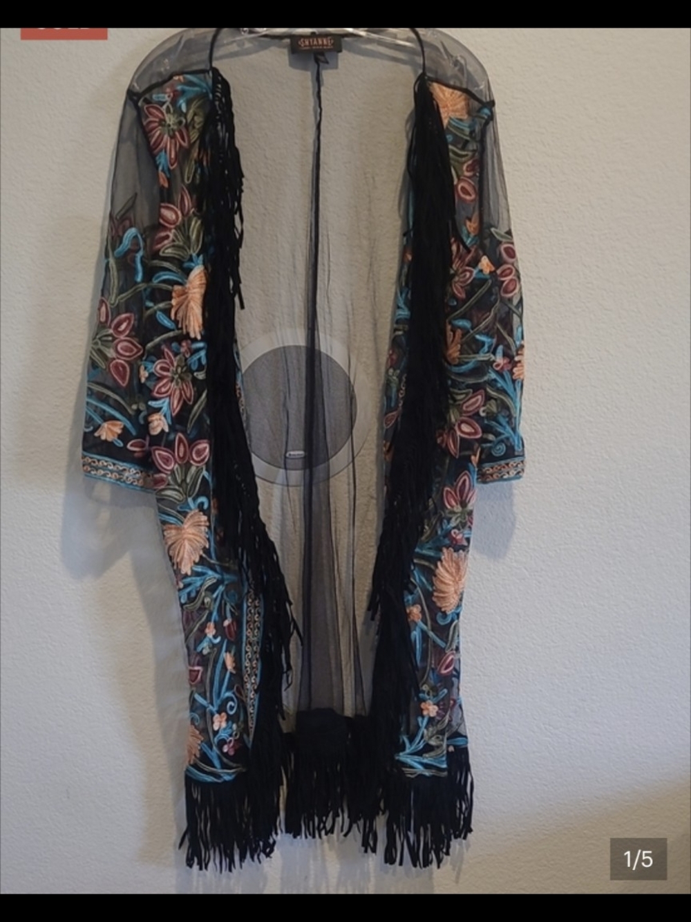 Shyanne Black Sheer Embroidered Fringe Kimono
